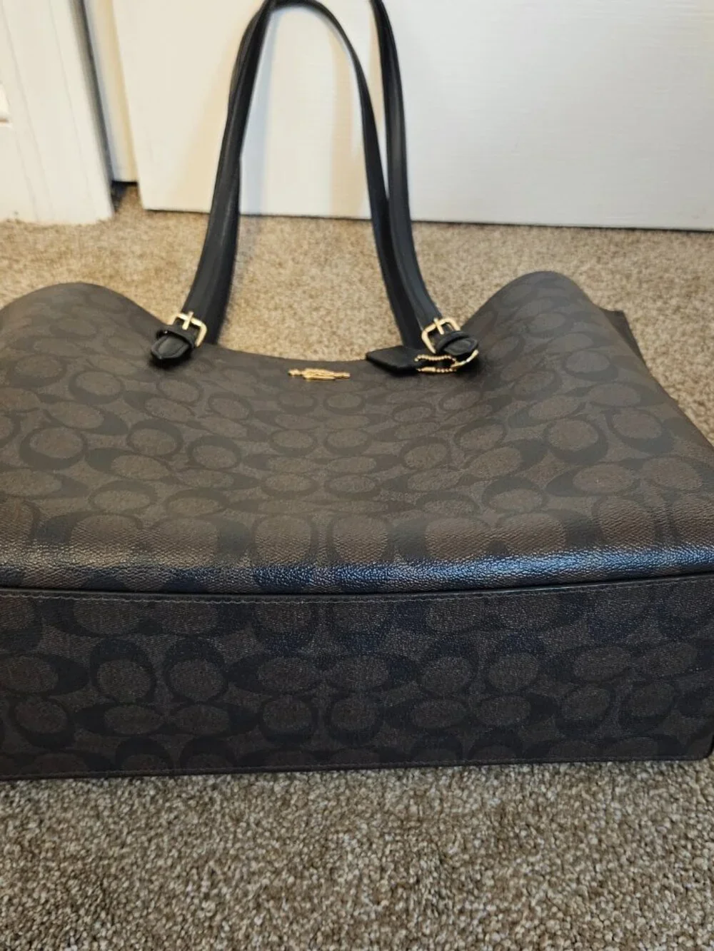Coach Mollie Tote Bag in Signature Canvas Black Smoke & Red
